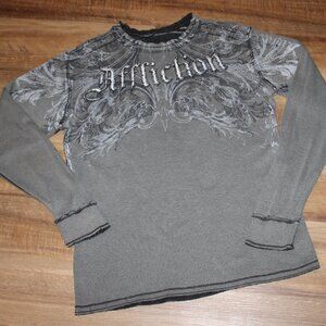 LN! Men's Y2K Affliction SIZE 2XL Gray Black Silver Foil Reversible Thermal Top